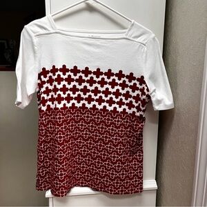 Red & White Soft Cotton Knit Top - Size M - EUC